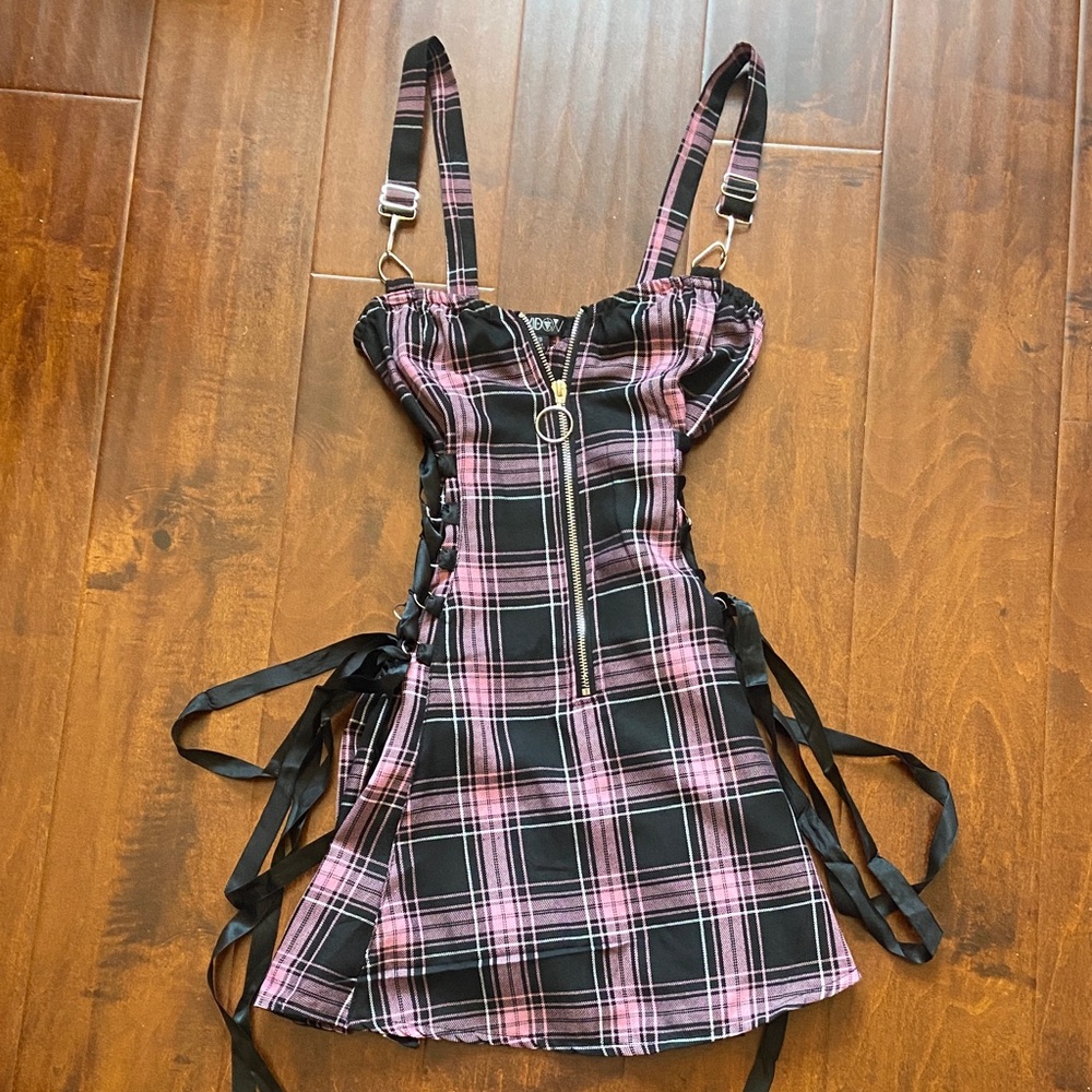 Widow Plaid Lace-up Mini Dress